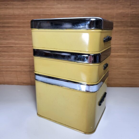 Vintage Canister Set The Queen Line Yellow Metal Rustic Farmhouse by A.R Lite - Picture 5 of 11